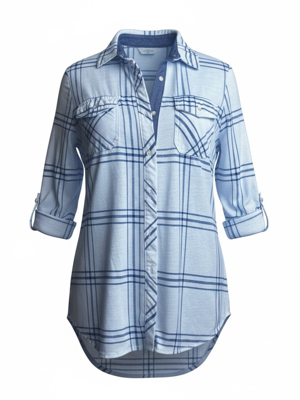 Plaid Button-Front Women’s Shirt - Blue & White